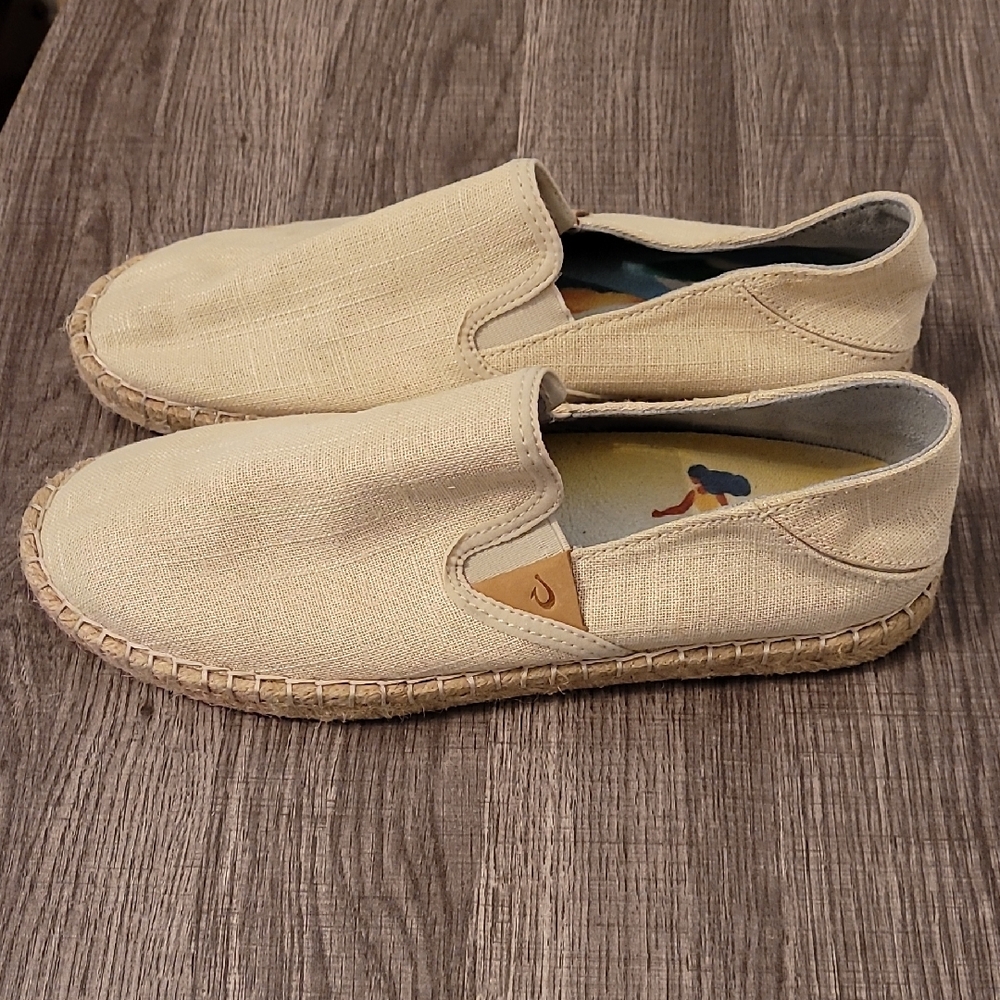 OluKai Cream Espadrilles Natural Fabric Slip-Ons - Picture 4 of 6